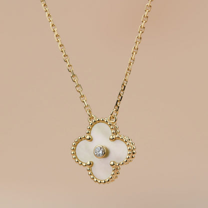 [Stellar Jewelry]CLOVER 15MM DIAMOND GOLD MOTHER OF PEARL NECKLACE