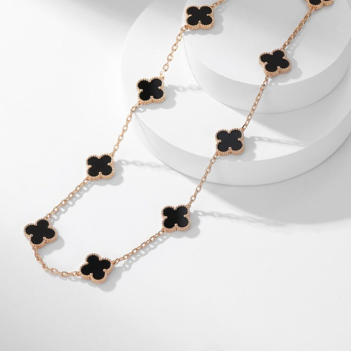 [Stellar Jewelry]CLOVER 10 MOTIFS ONYX NECKLACE