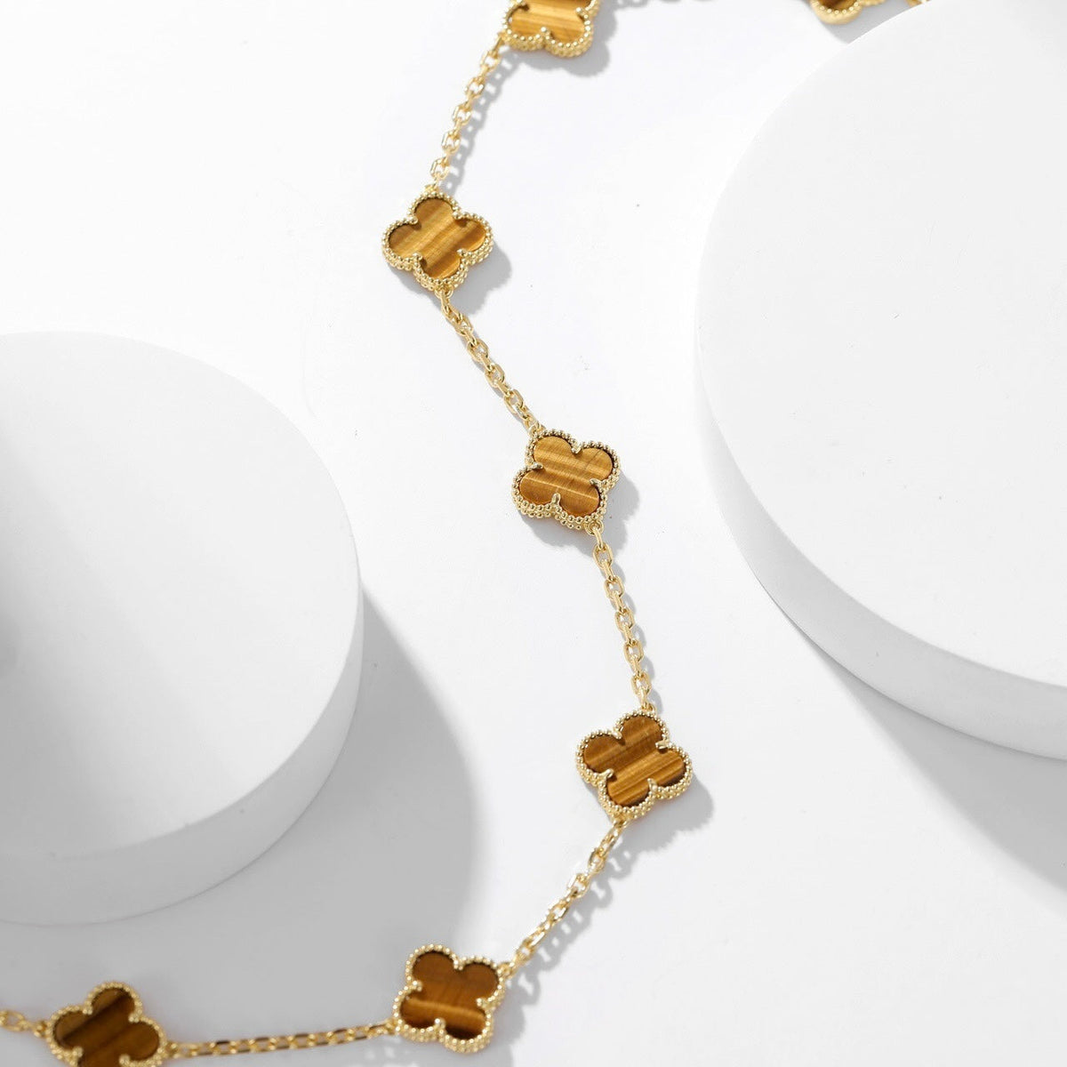 [Stellar Jewelry]CLOVER 10 MOTIFS TIGER EYE NECKLACE
