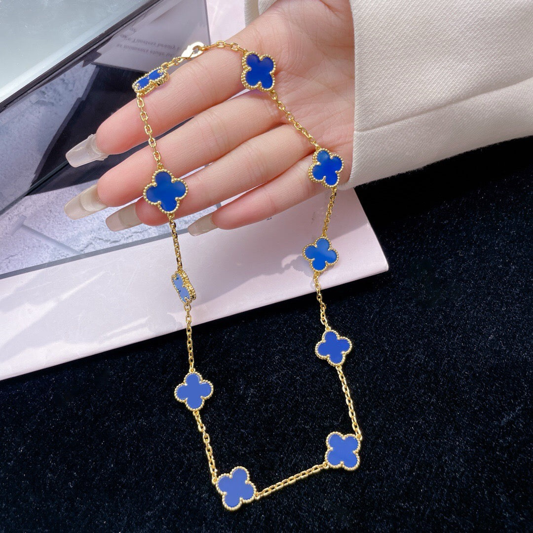 [Stellar Jewelry]CLOVER 10 MOTIFS BLUE AGATE NECKLACE
