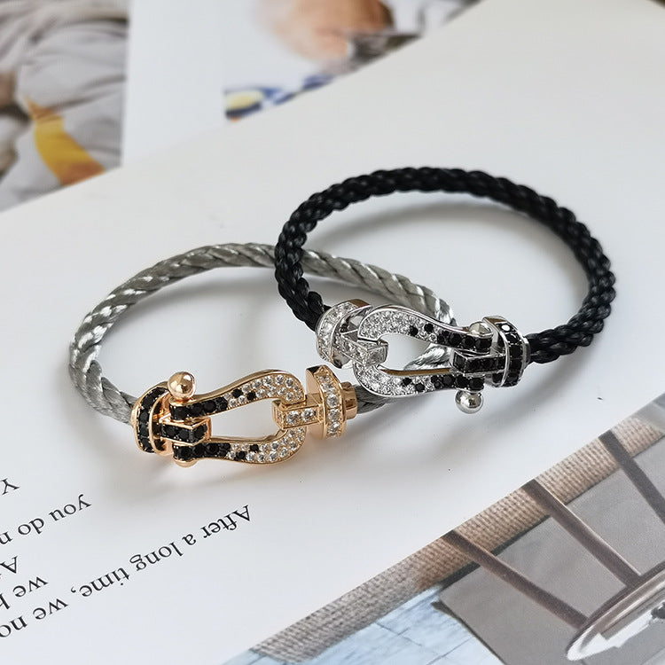 [Stellar Jewelry]FORCE LARGE HORSESHOE BLACK WHITE DIAMOND BRACELET SILVER