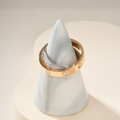 [Stellar Jewelry]LOVE PINK GOLD SILVER DIAMOND DOUBLE RING