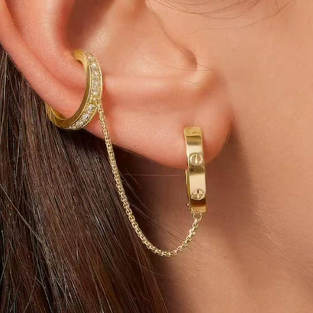 [Stellar Jewelry]LOVE 3.0MM HALF DIAMOND EARRINGS