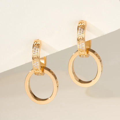 [Stellar Jewelry]LOVE 3.3MM DANGLE HALF DIAMOND EARRINGS