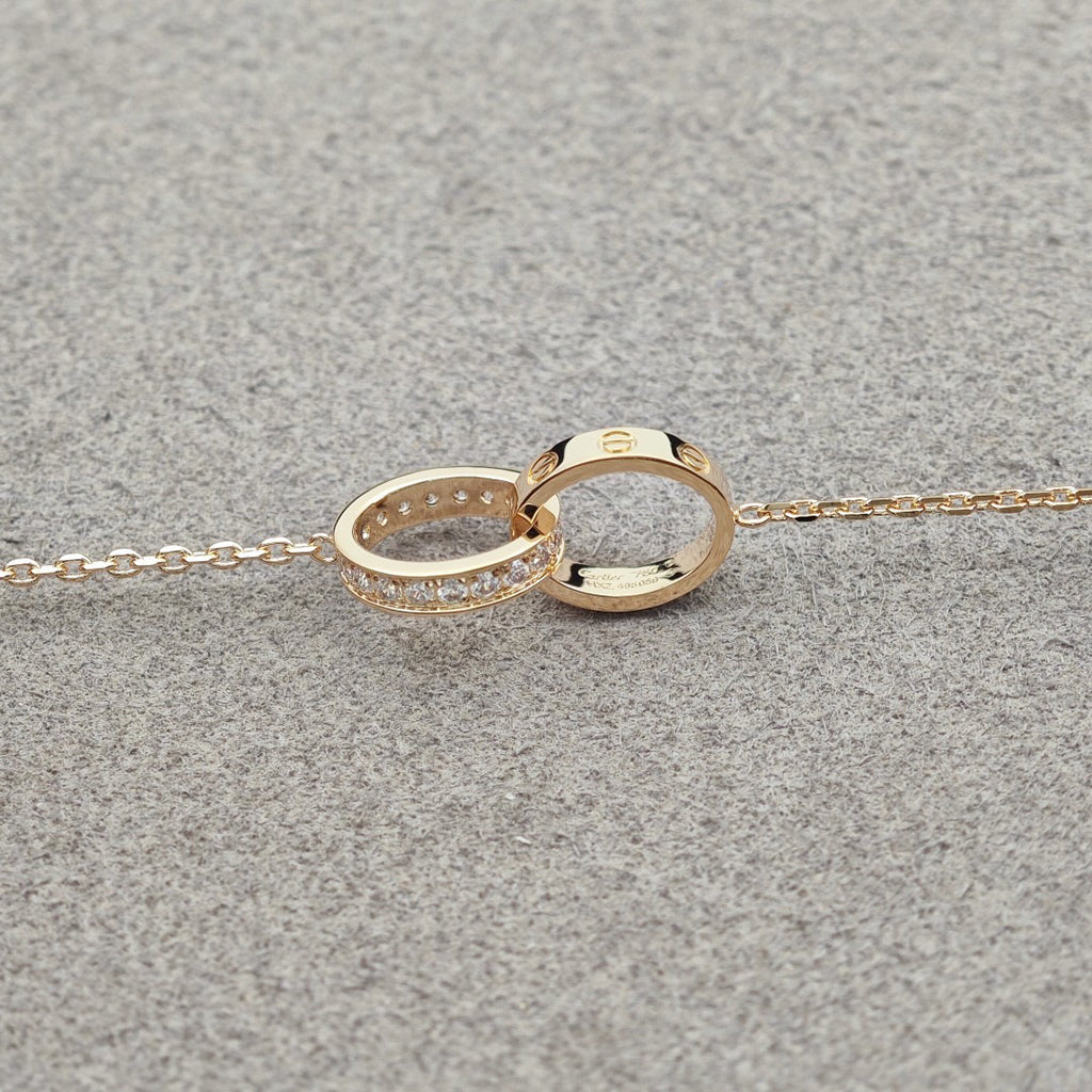 [Stellar Jewelry]LOVE DOUBLE RING HALF DIAMOND NECKLACE