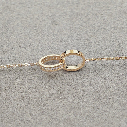 [Stellar Jewelry]LOVE DOUBLE RING HALF DIAMOND NECKLACE