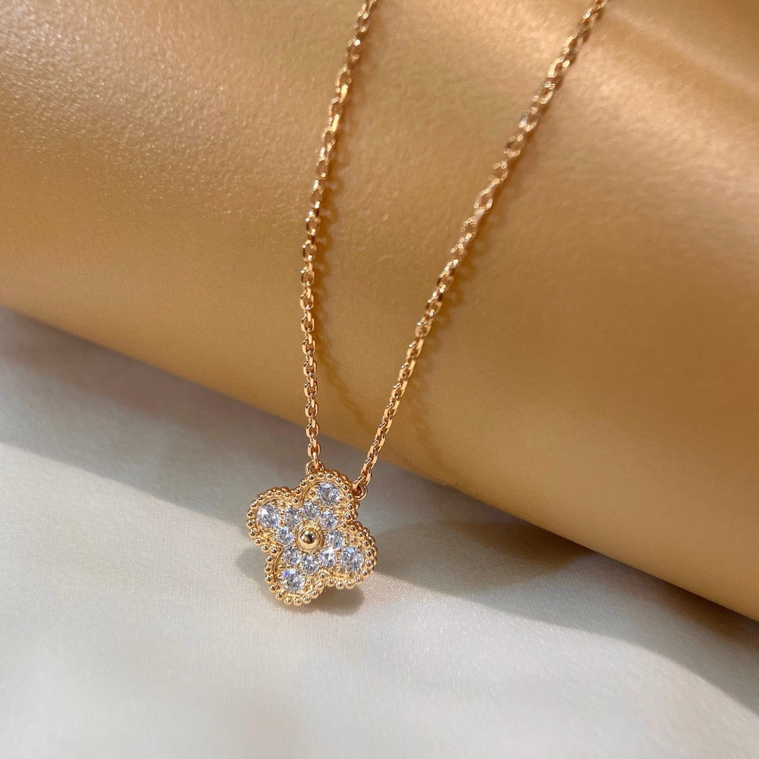 [Stellar Jewelry]CLOVER 15MM DIAMOND SINGLE FLOWER NECKLACE
