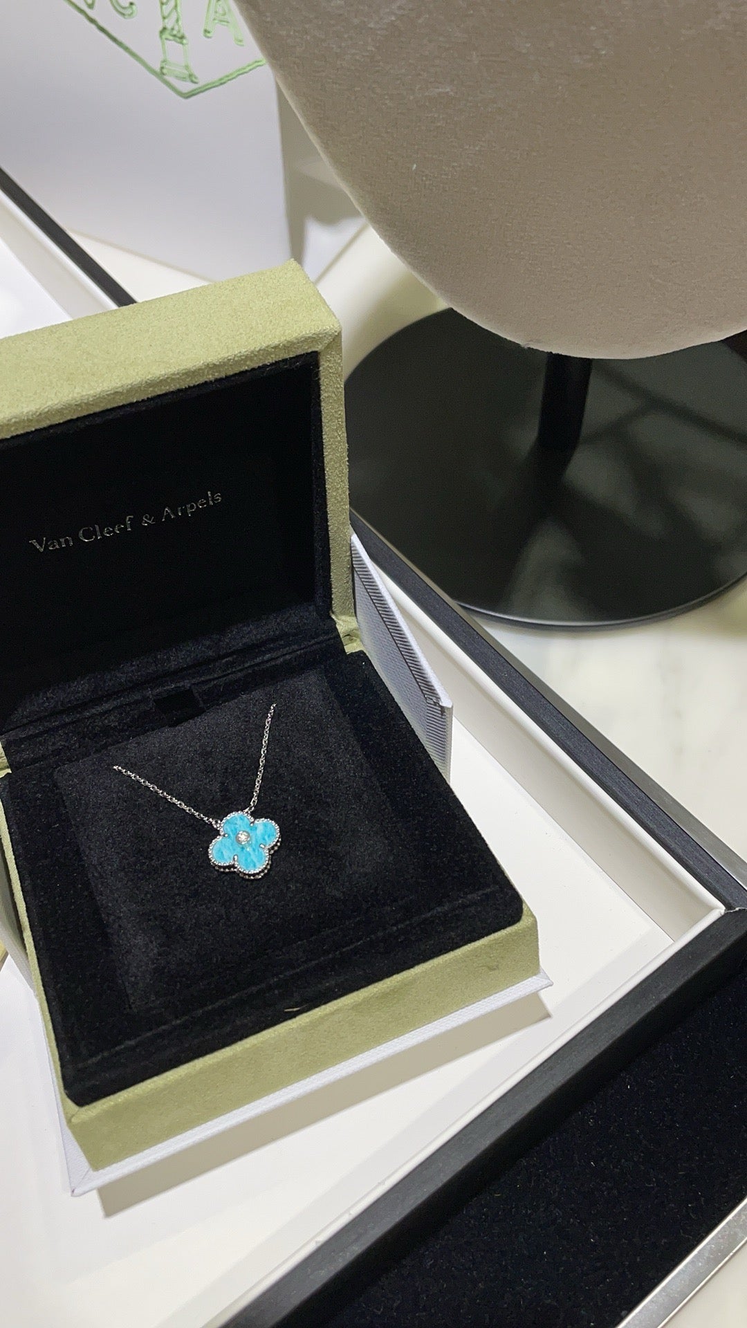 [Stellar Jewelry]CLOVER 15MM DIAMOND SVRES PORCELAIN  NECKLACE SILVER