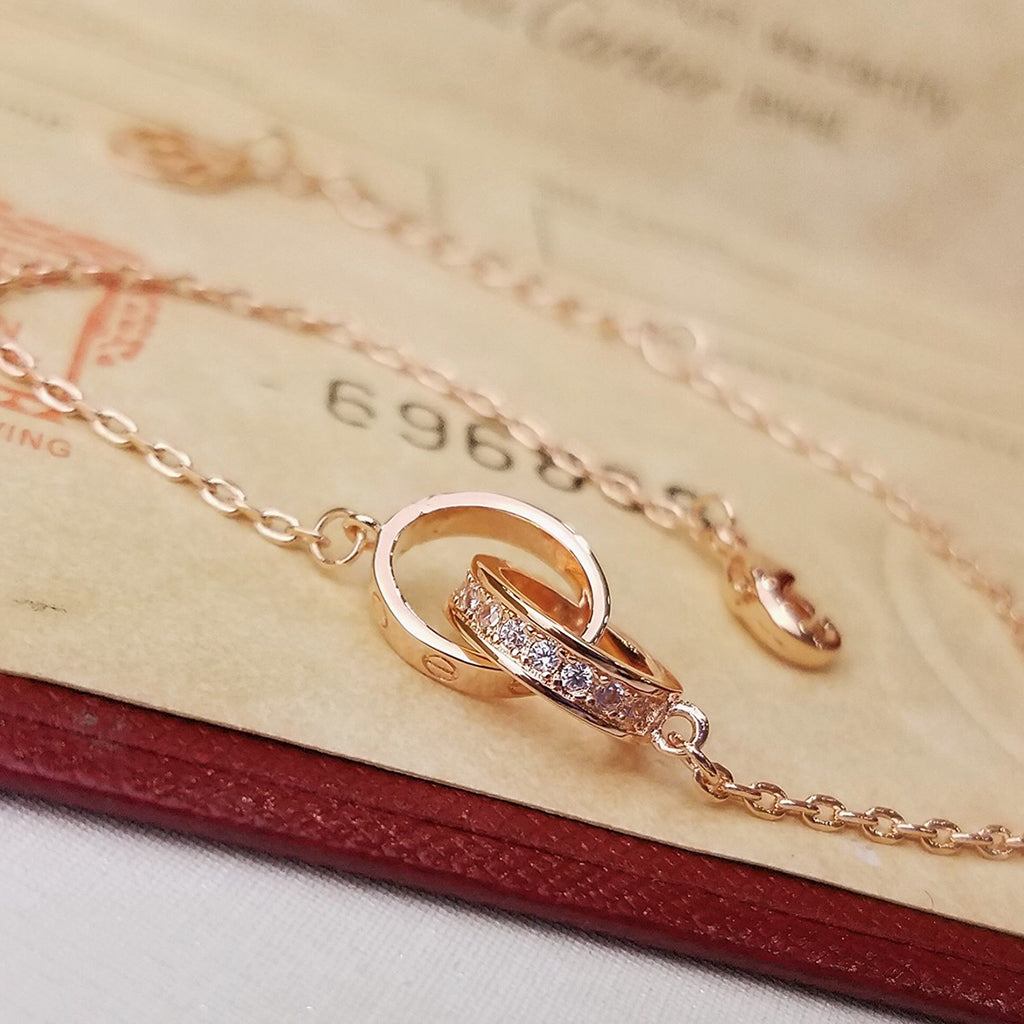 [Stellar Jewelry]LOVE DOUBLE RING HALF DIAMOND BRACELET