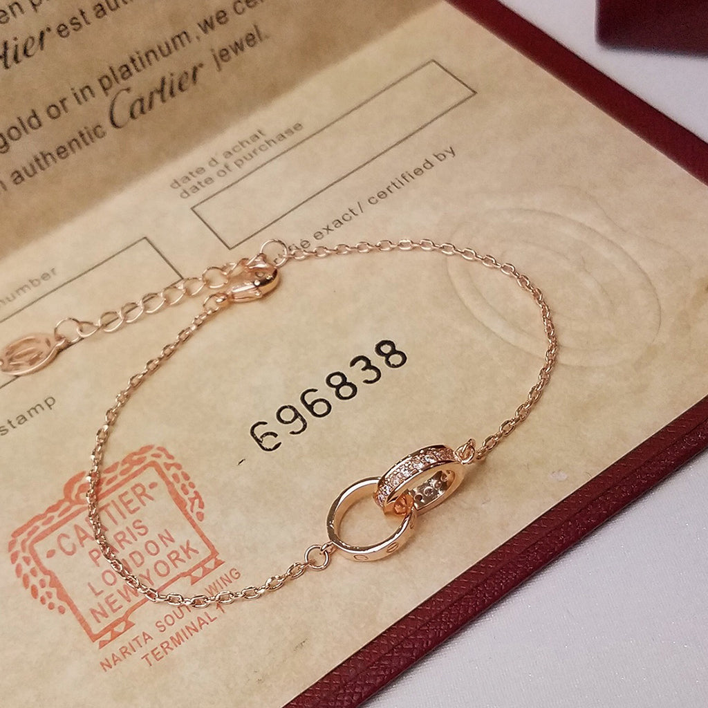 [Stellar Jewelry]LOVE DOUBLE RING HALF DIAMOND BRACELET