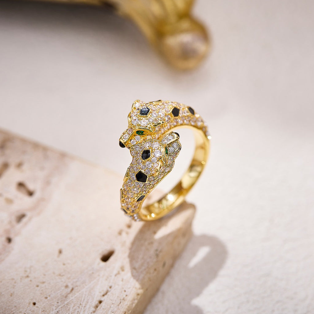 [Stellar Jewelry]PANTHERE DOUBLE HEADED FULL DIAMOND  RING