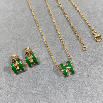 [Stellar Jewelry]POP H GREEN NECKLACE SILVER AND GOLD