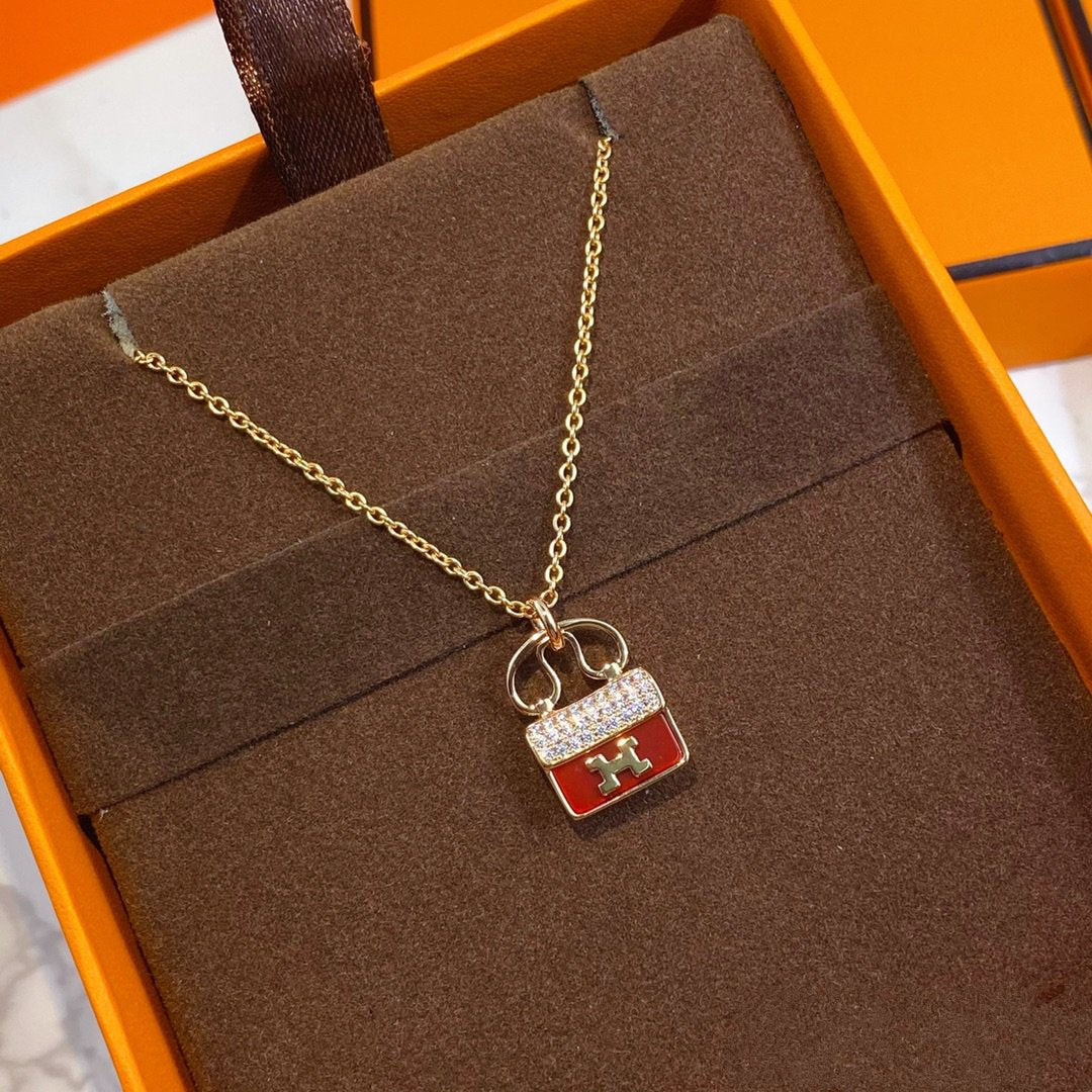 [Stellar Jewelry]CONSTANCE RED PEDANT PINK GOLD NECKLACE