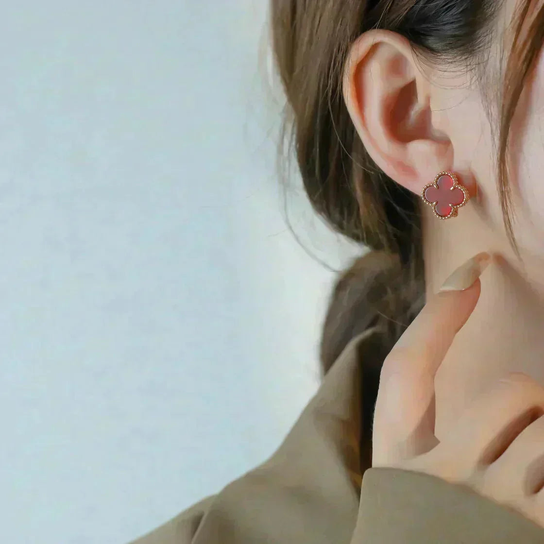 [Stellar Jewelry]CLOVER MEDIUM 1 MOTIFS CARNELIAN  EARRINGS