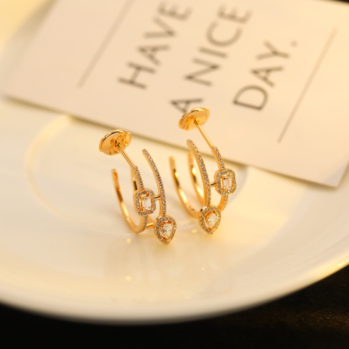 [Stellar Jewelry]CREOLES MY TWIN 2 RANGS SILVER DIAMOND EARRINGS
