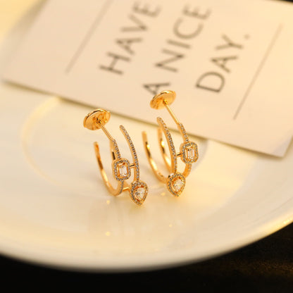 [Stellar Jewelry]CREOLES MY TWIN 2 RANGS SILVER DIAMOND EARRINGS