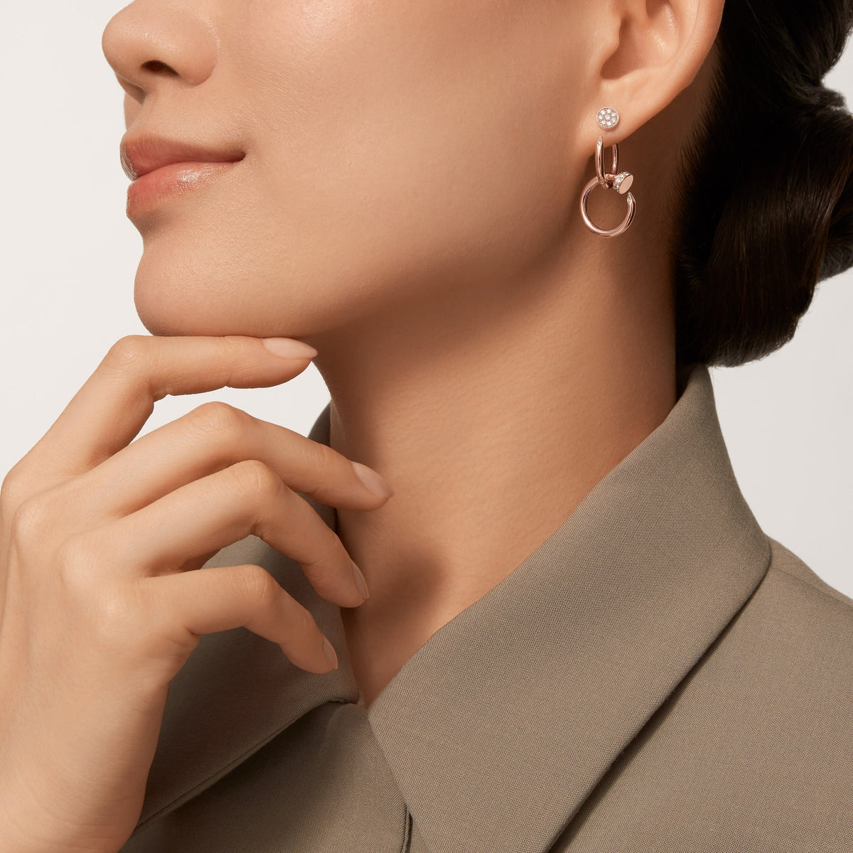 [Stellar Jewelry]JUSTE HALF DIAMOND DOUBLE EARRINGS