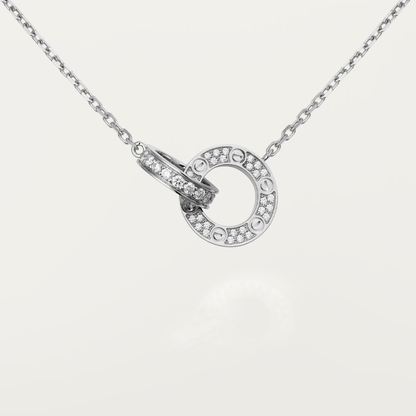 [Stellar Jewelry]LOVE 7.6MM NECKLACE ROSE GOLD AND SILVER  FULL DIAMOND
