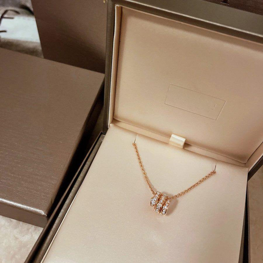 [Stellar Jewelry]SERPENTI PINK GOLD NECKLACE DOUBLE RING DIAMOND