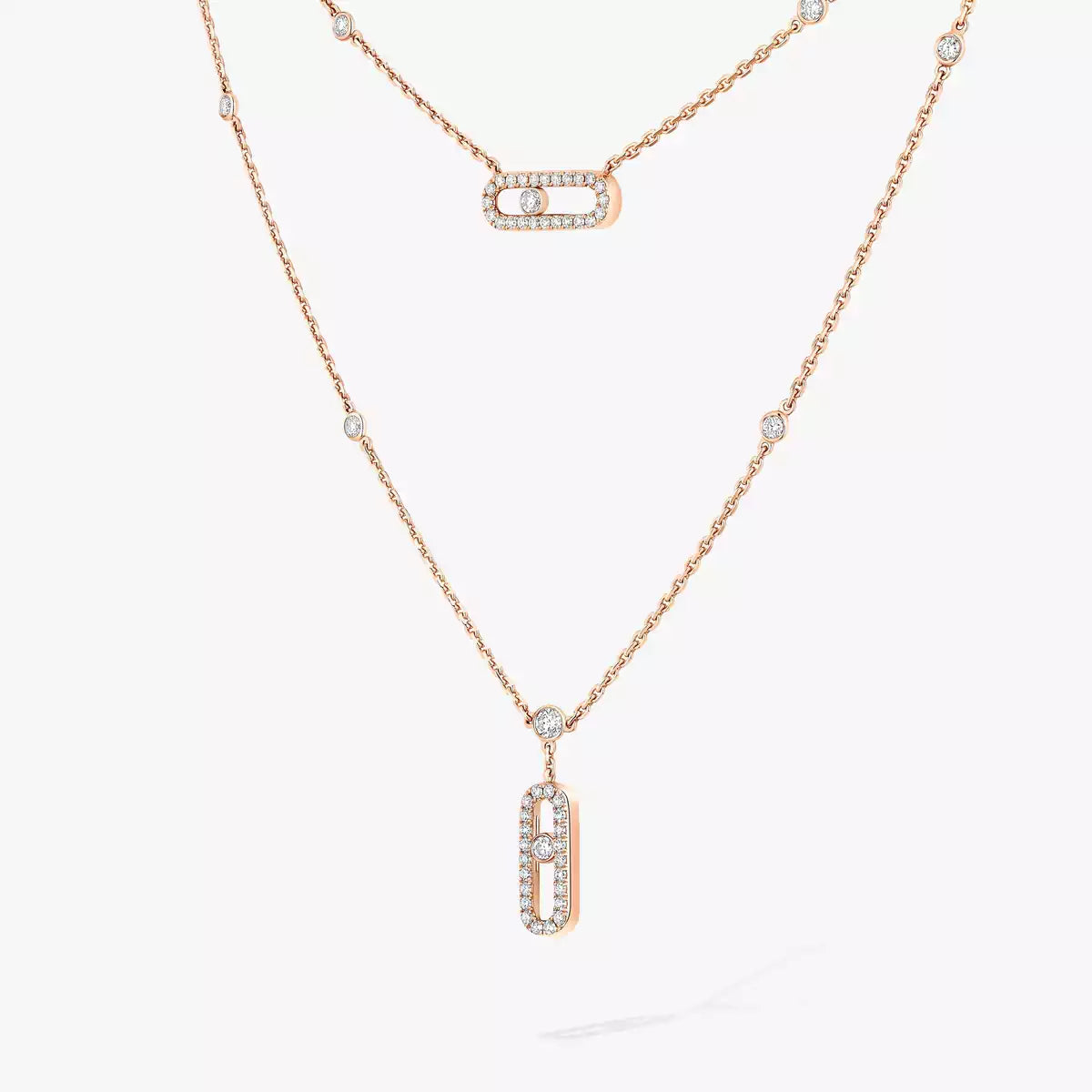 [Stellar Jewelry]2 Rows Rose Gold Diamond Pave_ Necklace Move Uno