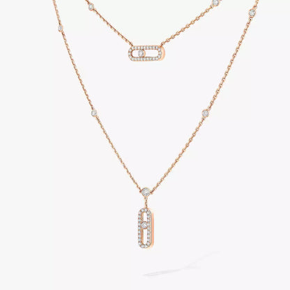[Stellar Jewelry]2 Rows Rose Gold Diamond Pave_ Necklace Move Uno