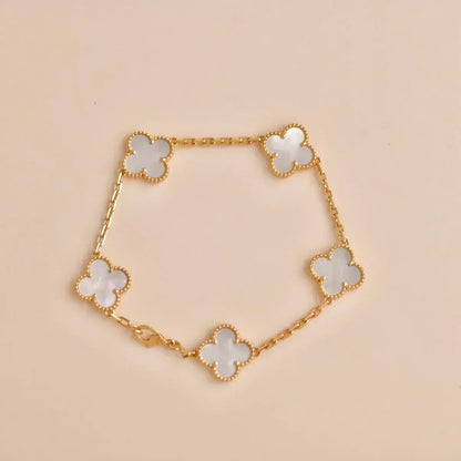 [Stellar Jewelry]CLOVER WHITE PEARL MOP 5 MOTIF BRACELET COLLECTION