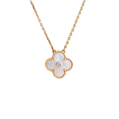 [Stellar Jewelry]CLOVER 15MM DIAMOND WHITE FRITILLARIA NECKLACE
