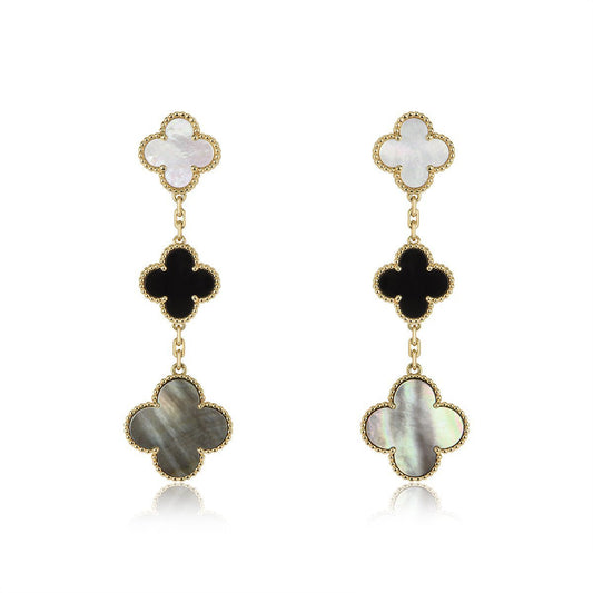 [Stellar Jewelry]CLOVER EARRINGS GOLD ONYX MOP 3 MOTIF
